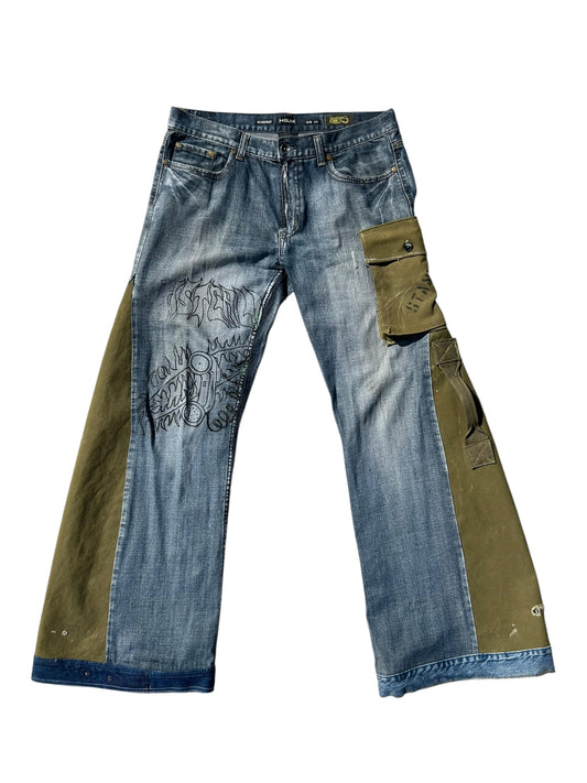 Helix denim military flare jeans