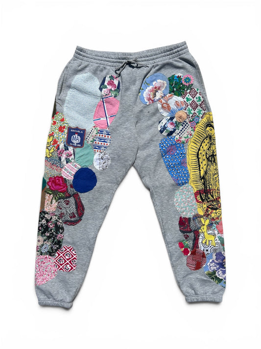 heather gray patched up sweatpants