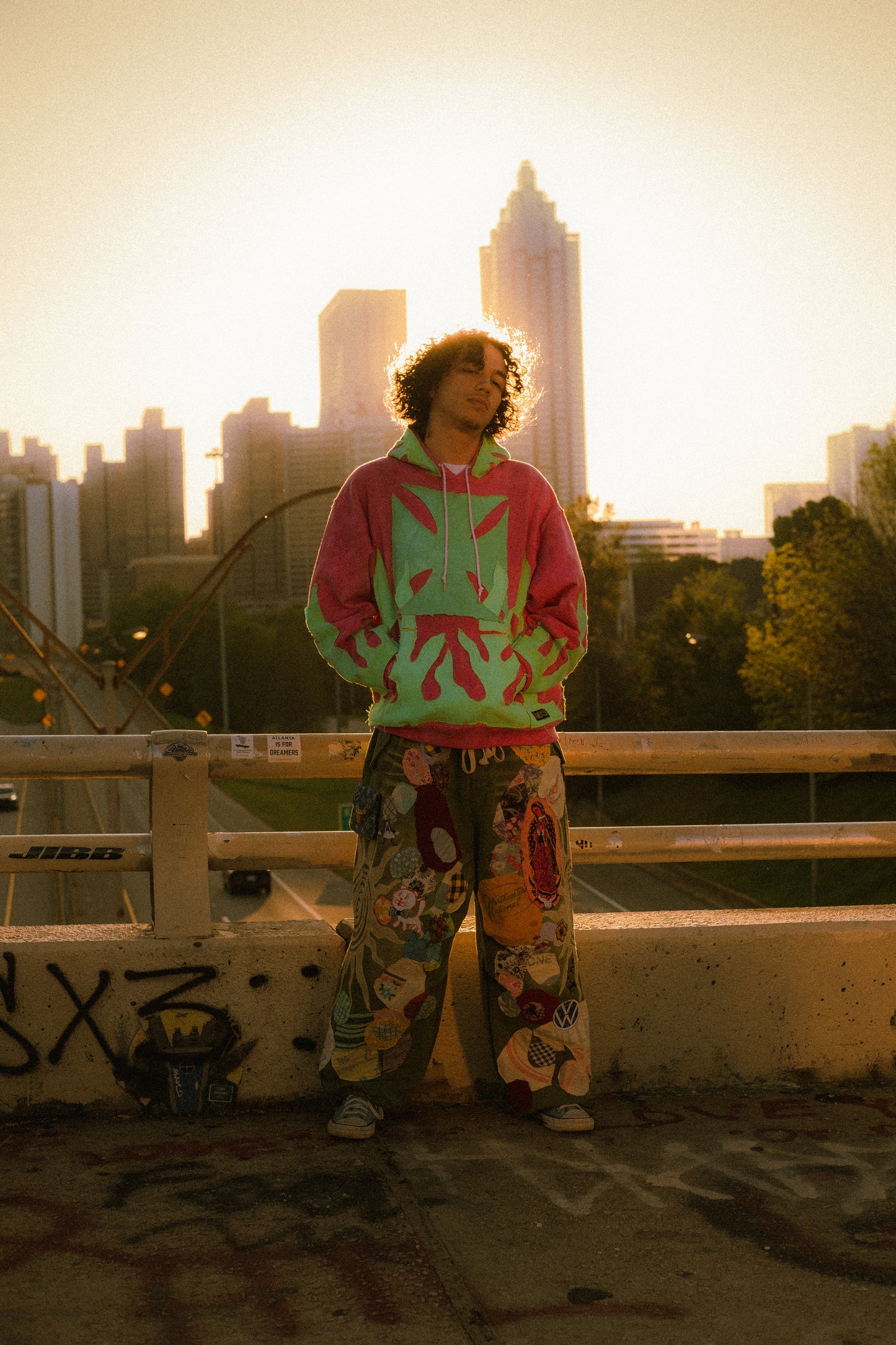 pink/green flame hoodie