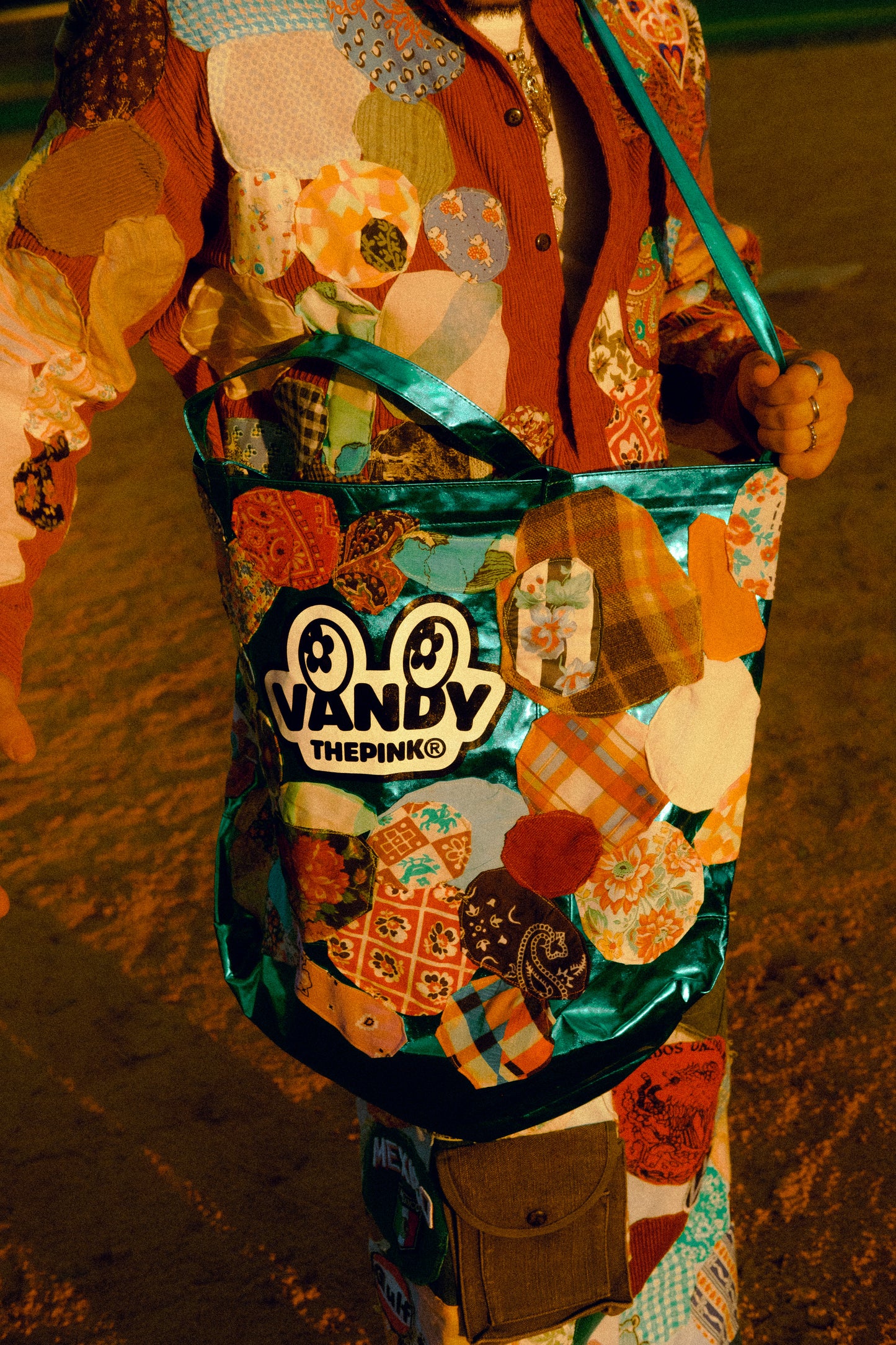 Vandy the pink patched up tote bag