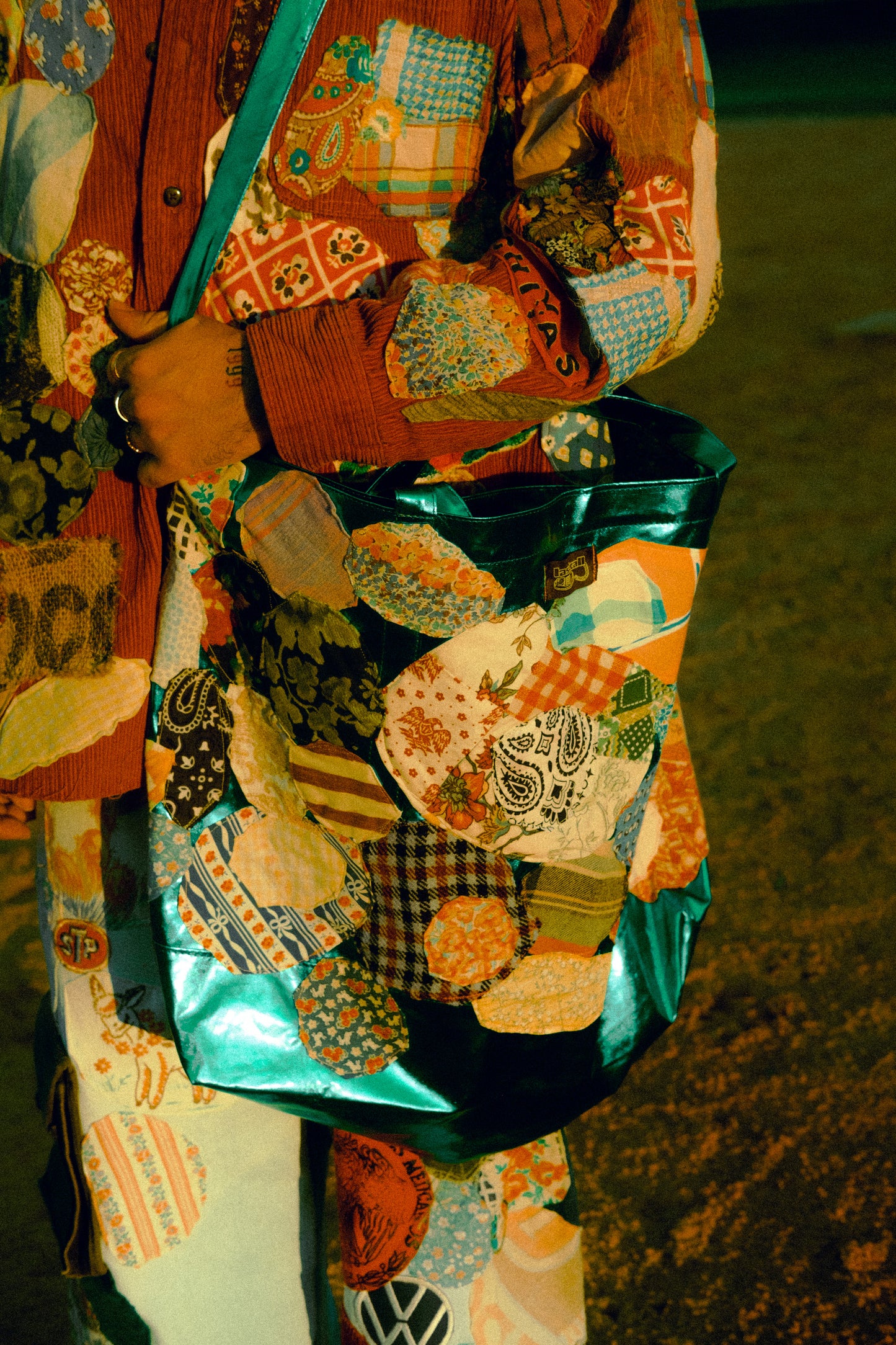 Vandy the pink patched up tote bag