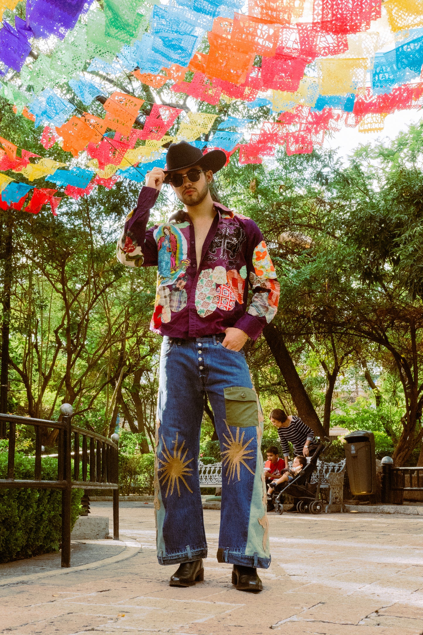 Faded patched button up shirt