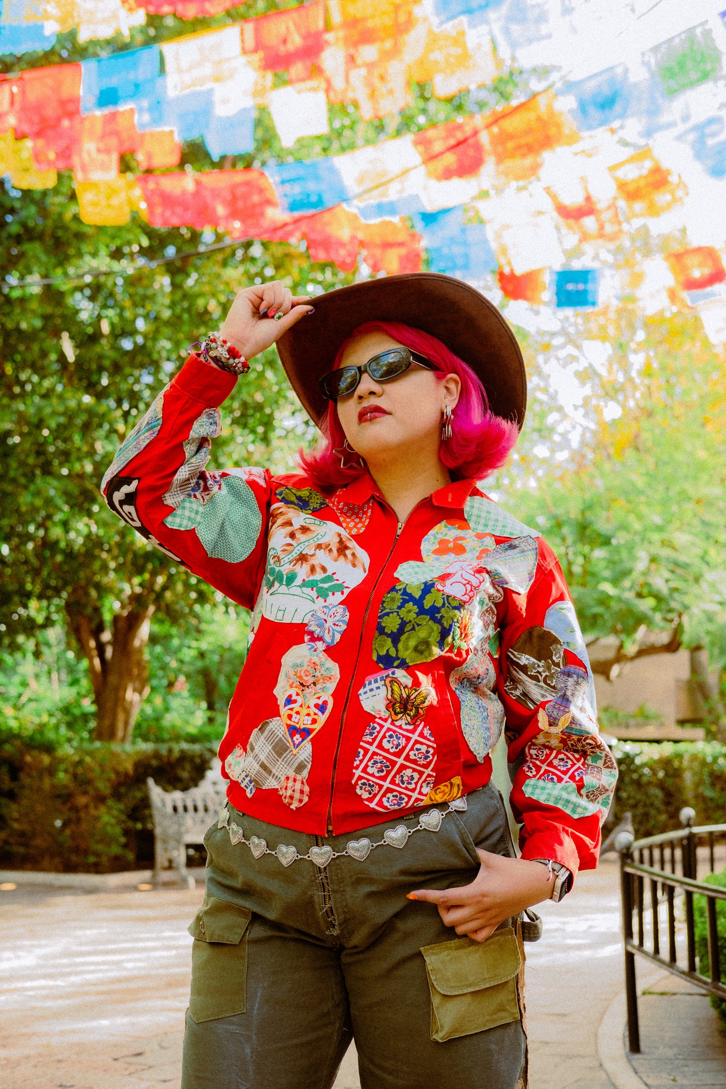 Red patchwork jacket