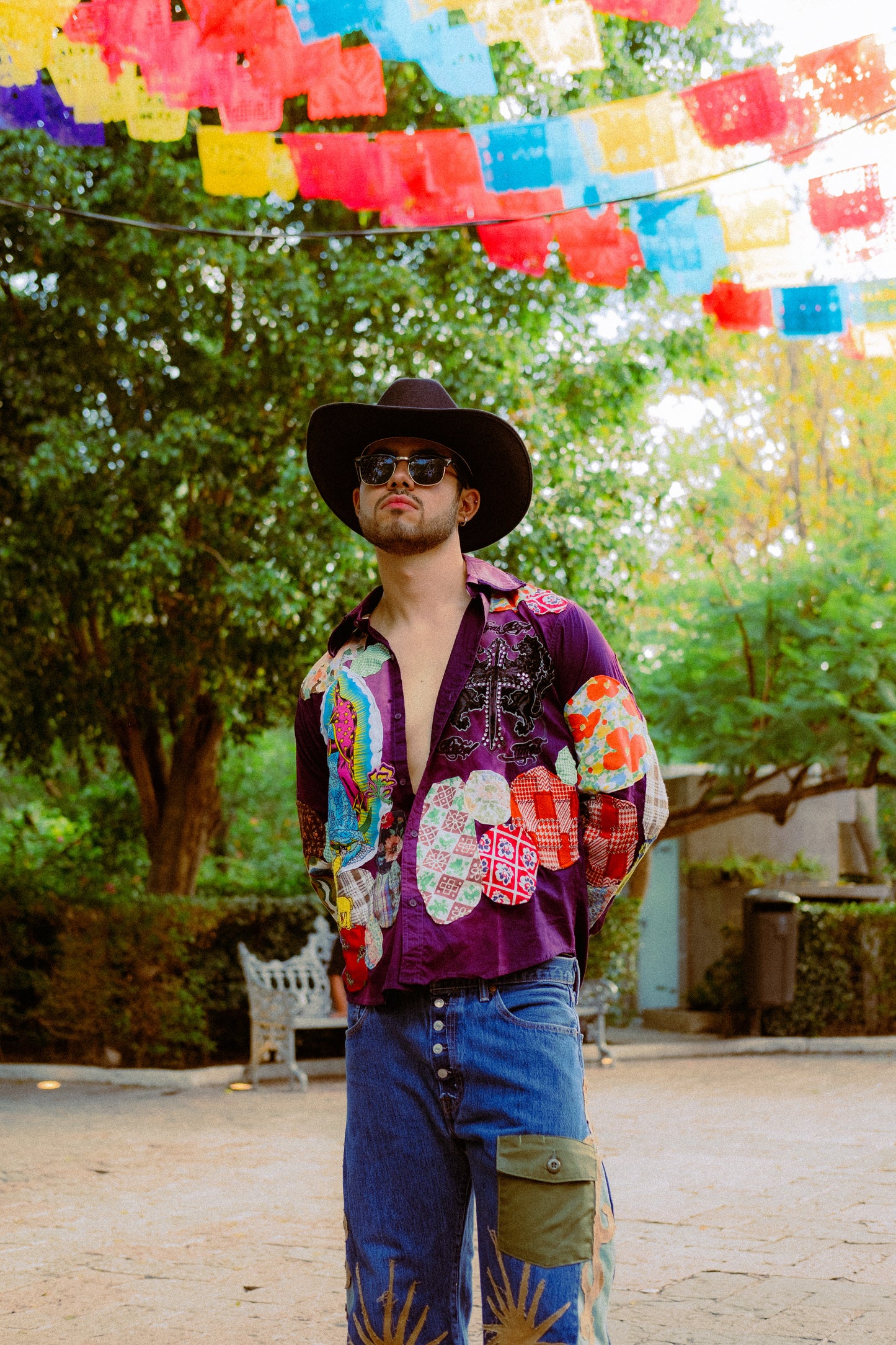 Faded patched button up shirt