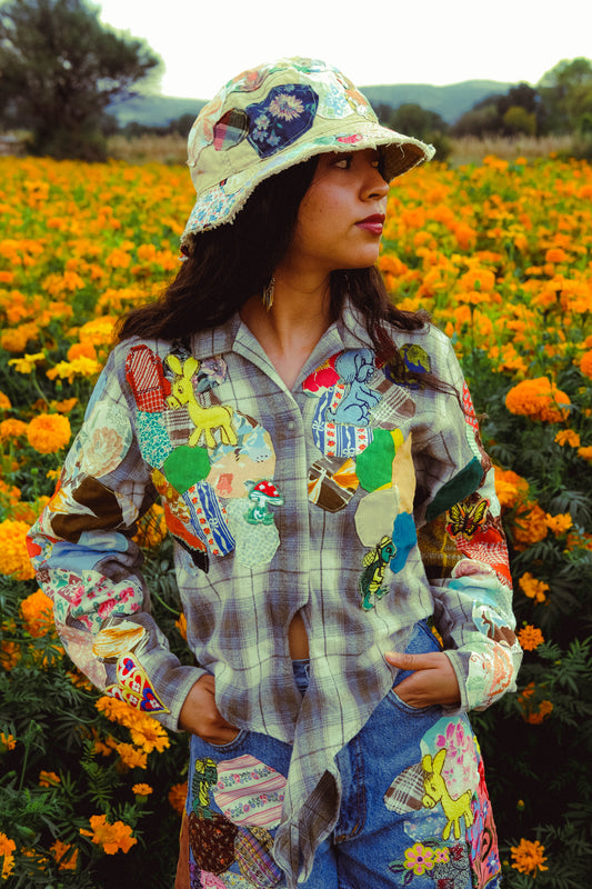 Vintage plaid  patched up button up