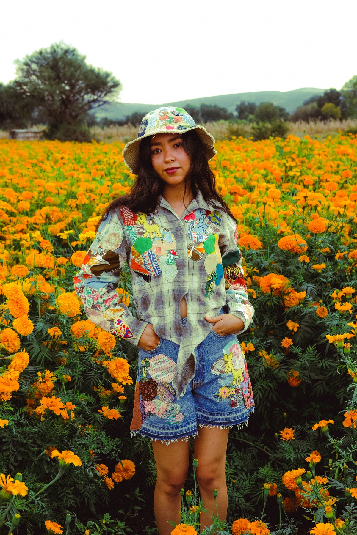 Vintage plaid  patched up button up