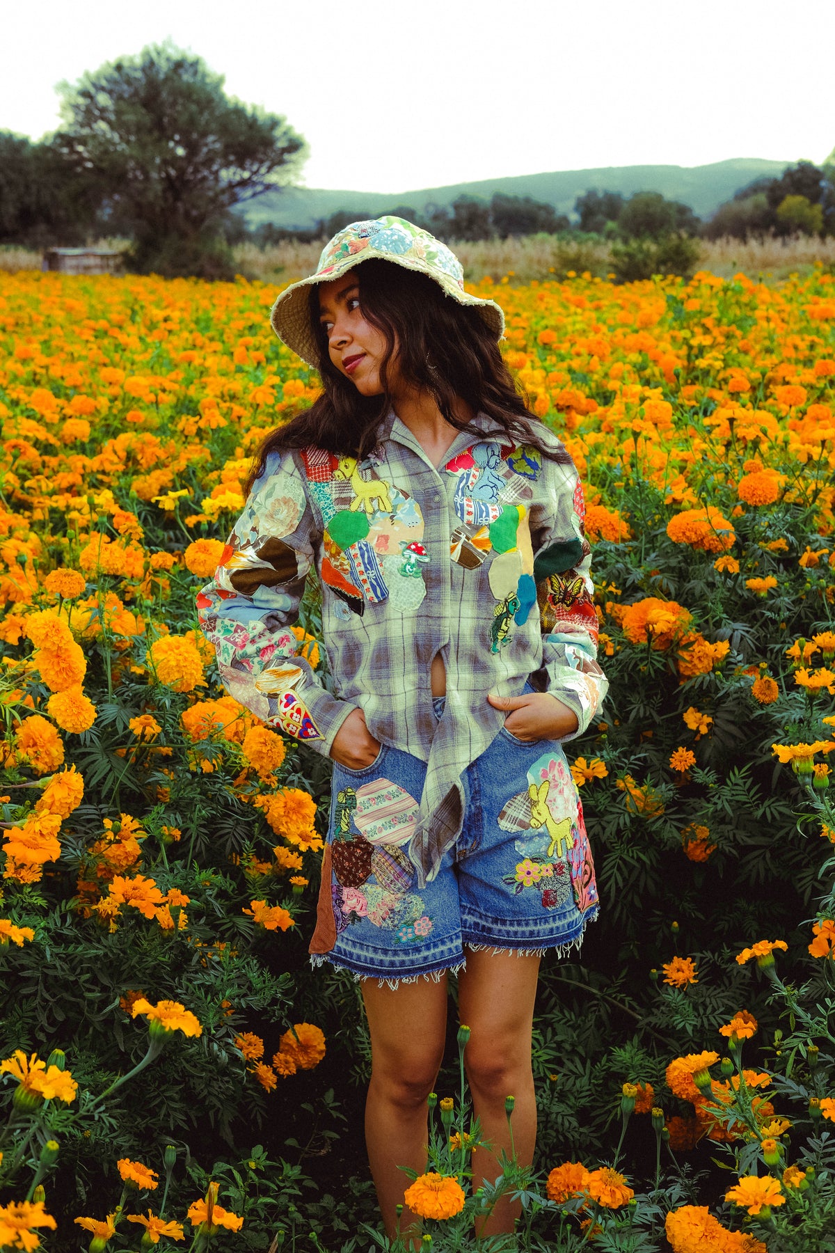 Vintage plaid  patched up button up