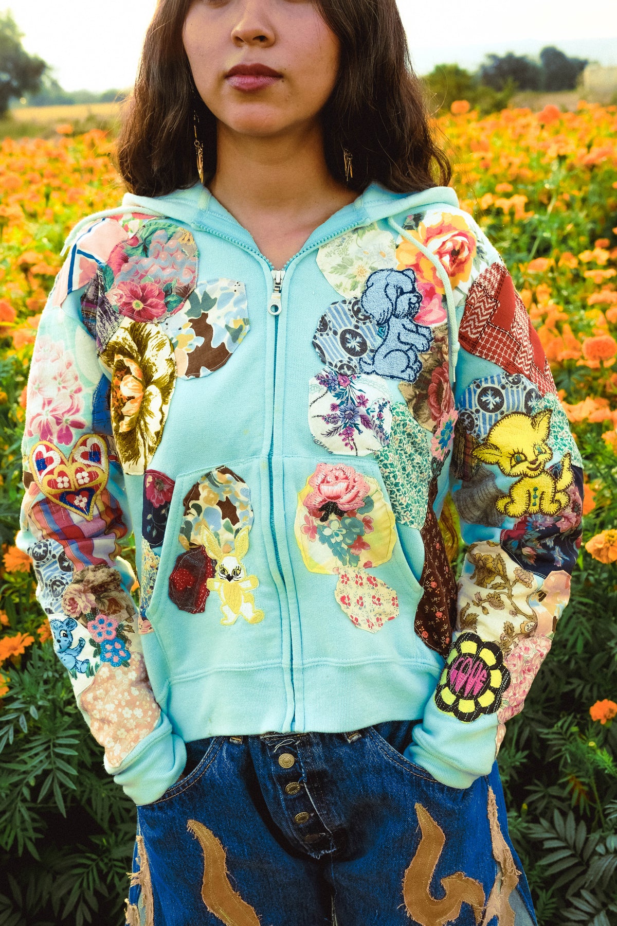 women's patched up hoodie