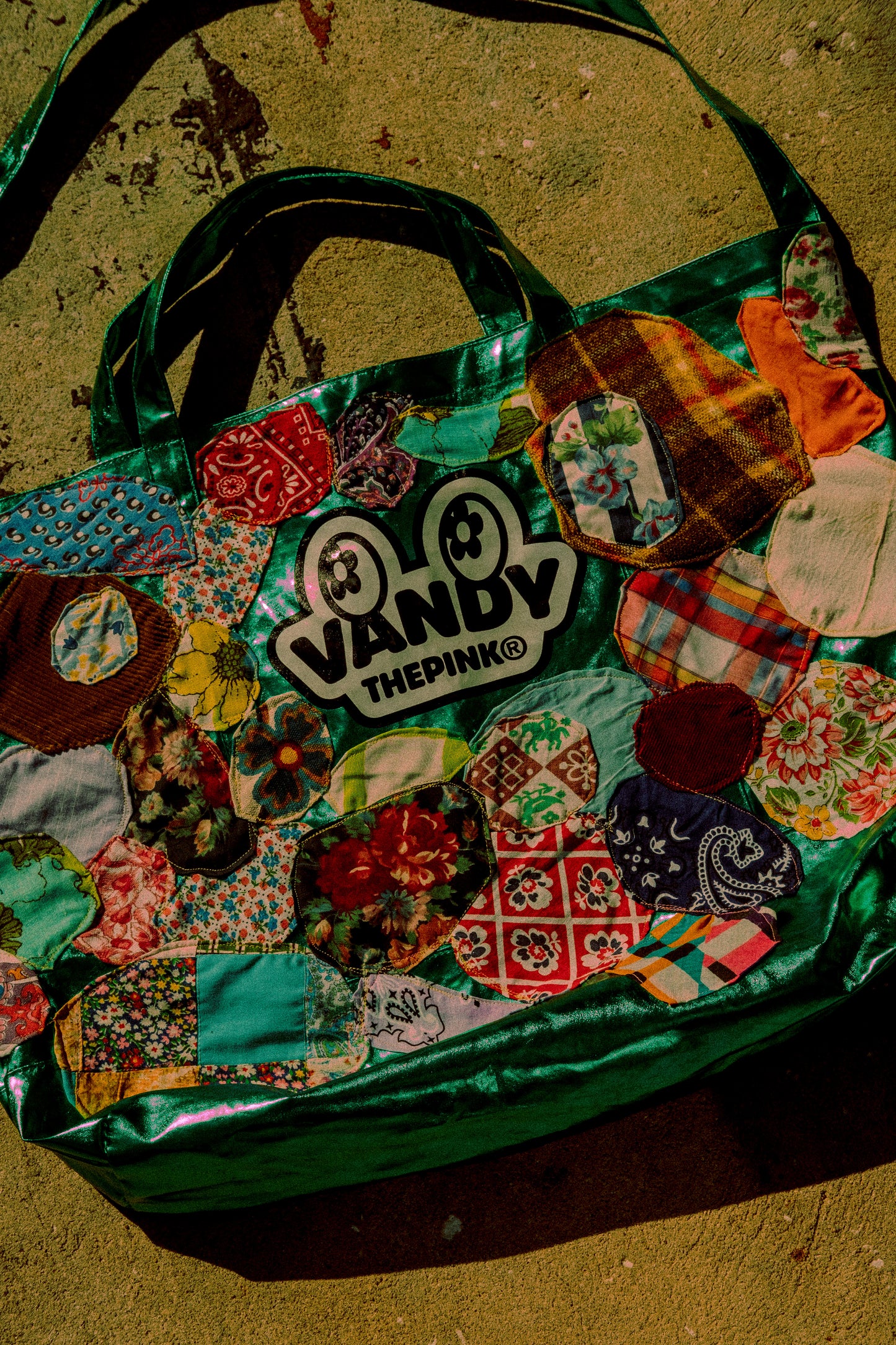 Vandy the pink patched up tote bag