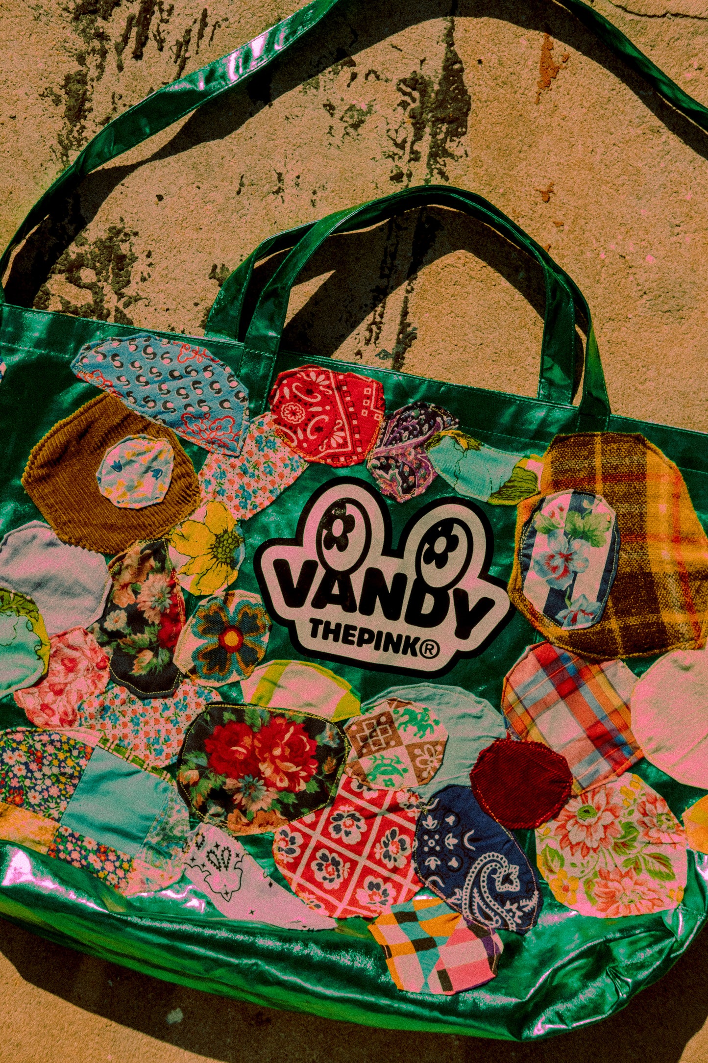 Vandy the pink patched up tote bag