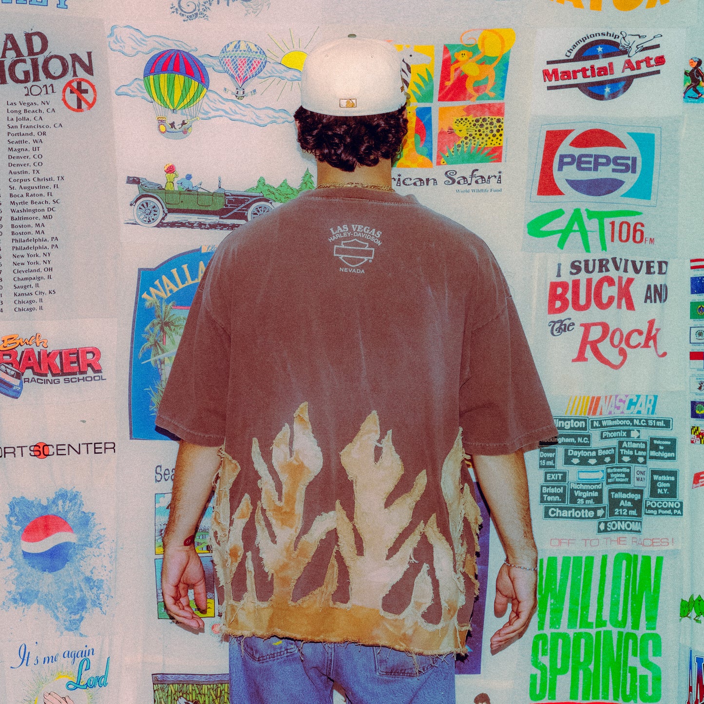 Y2k brown harley Davidson flame tee