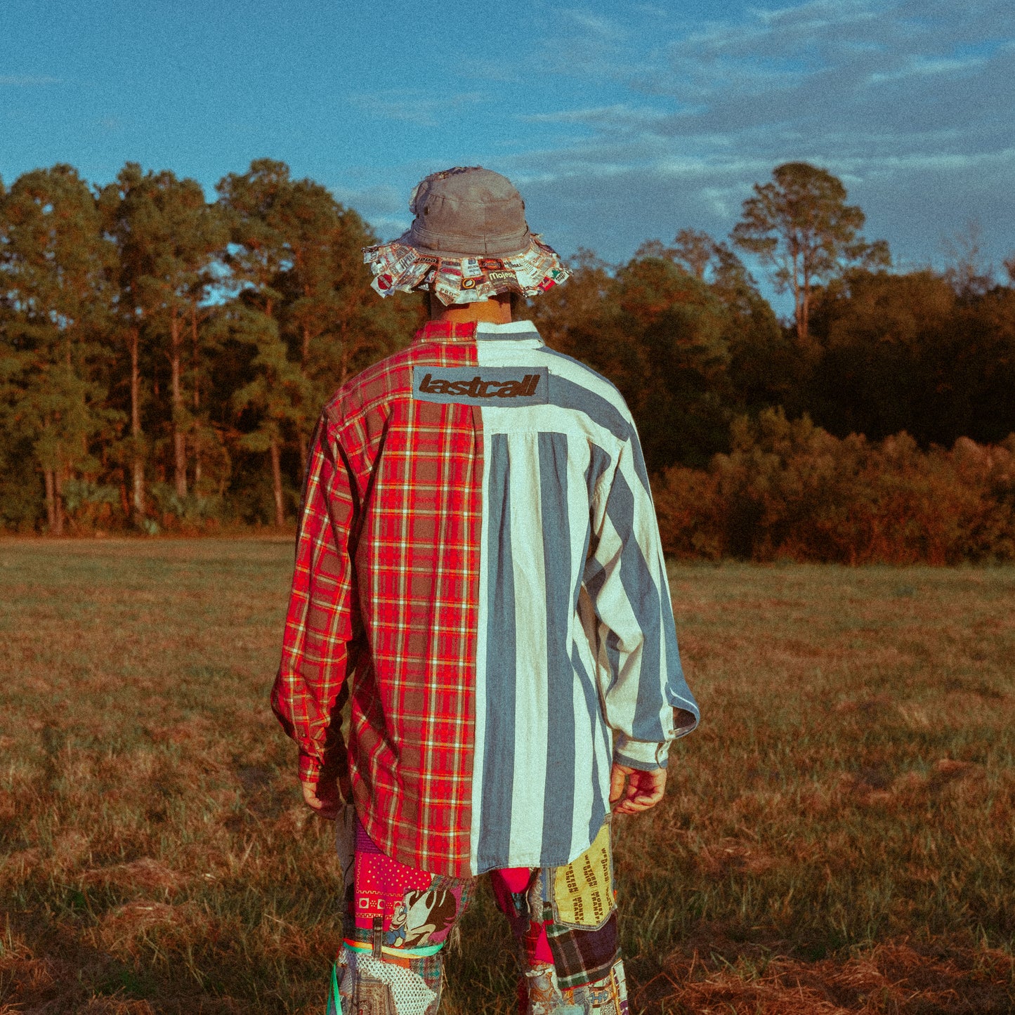 red/blue half/half flannel