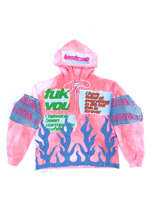 RED QUARTER ZIP FLAME HOODIE