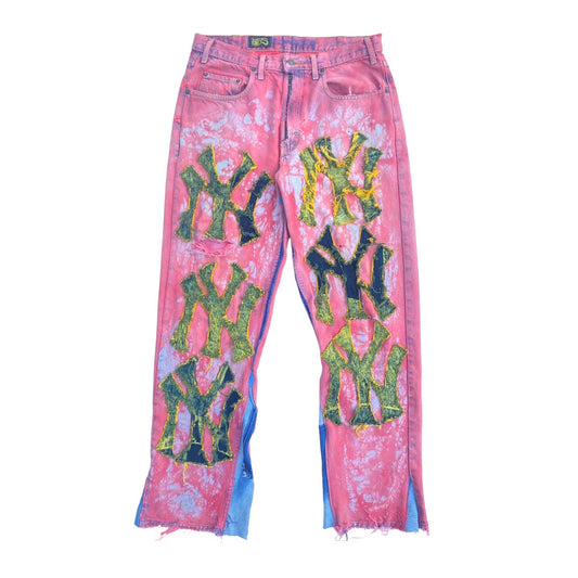 dyed red NY jeans