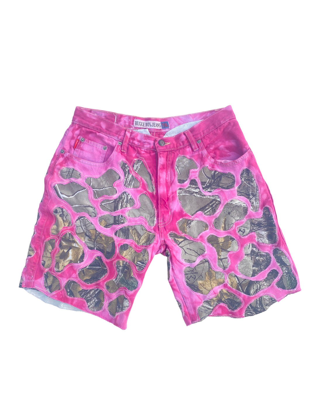 dyed pink camo wavy shorts