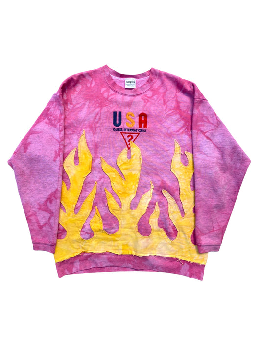 vtg pink guess flame sweater