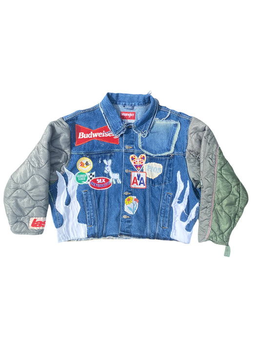 denim puffer flame jacket