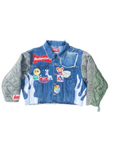 Load image into Gallery viewer, denim puffer flame jacket