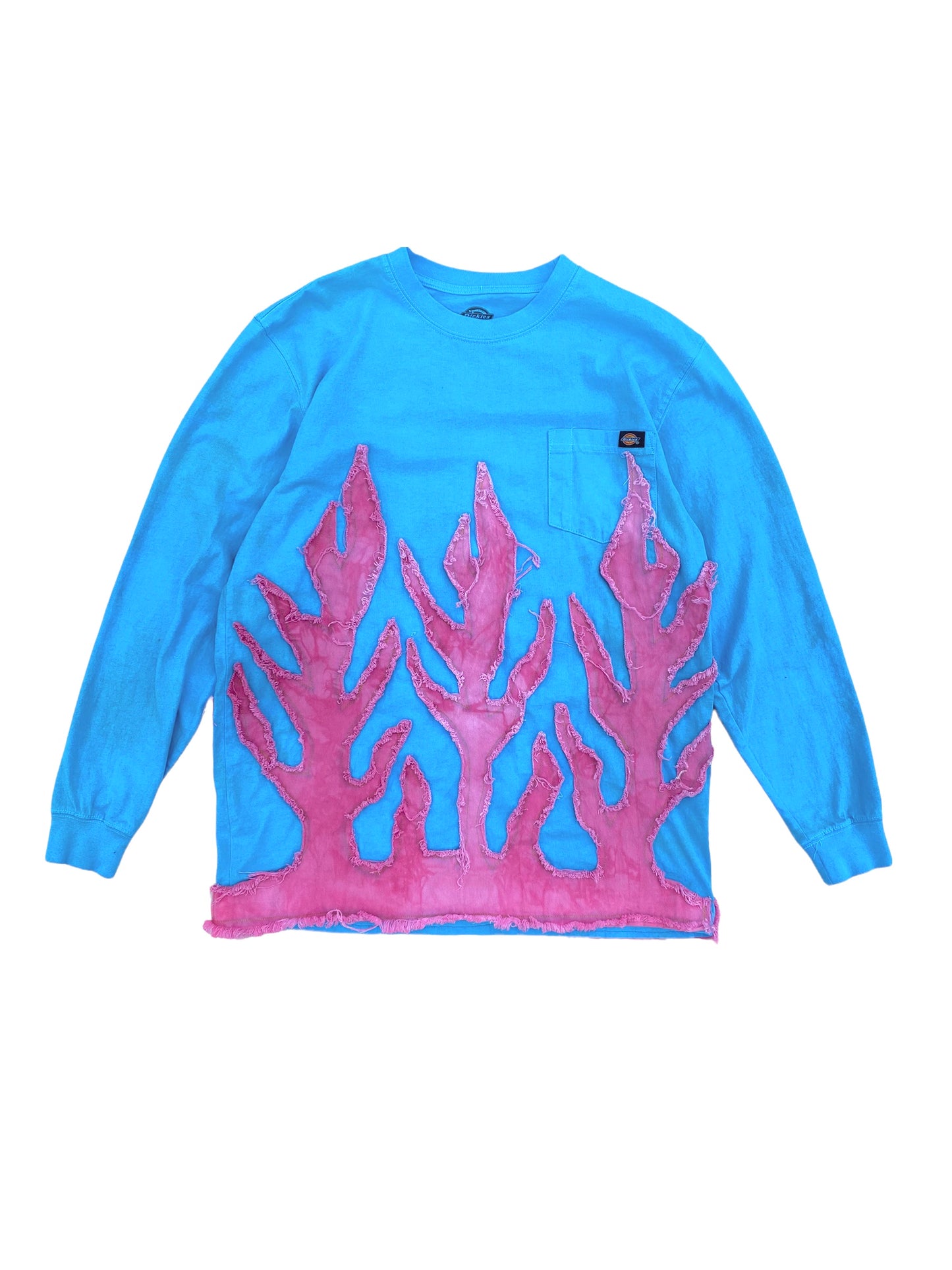 dyed blue dickies longsleeve flame shirt