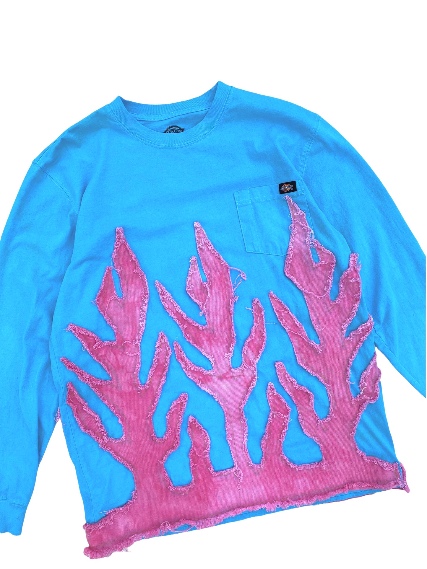 dyed blue dickies longsleeve flame shirt