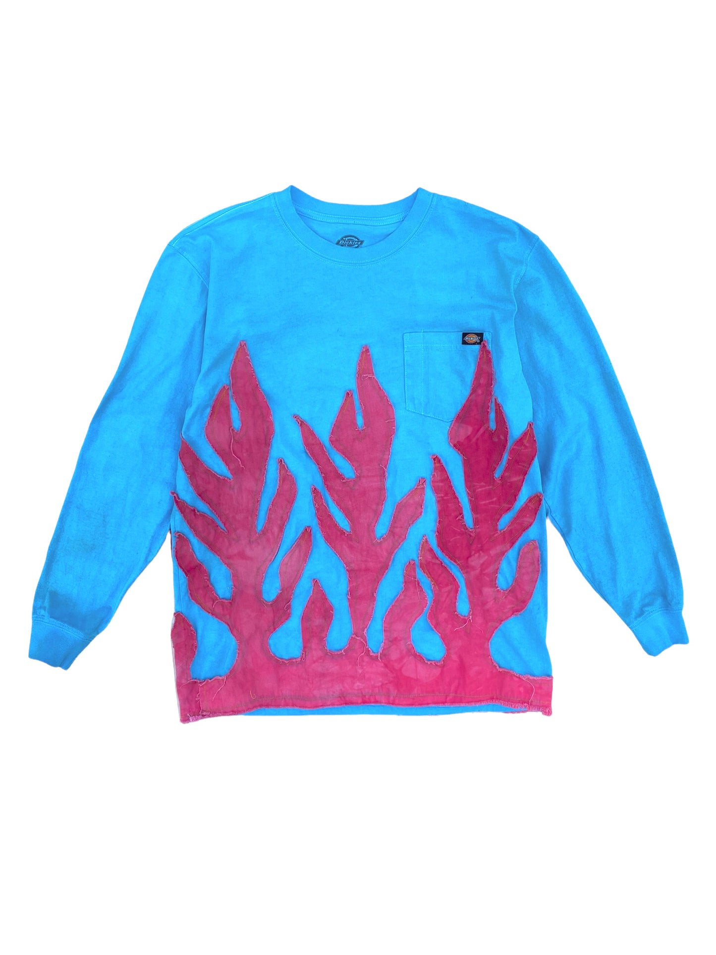 dyed blue dickies longsleeve flame shirt