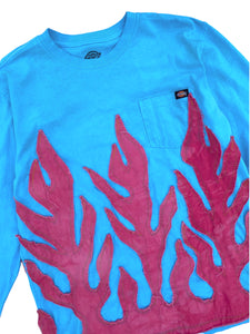dyed blue dickies longsleeve flame shirt
