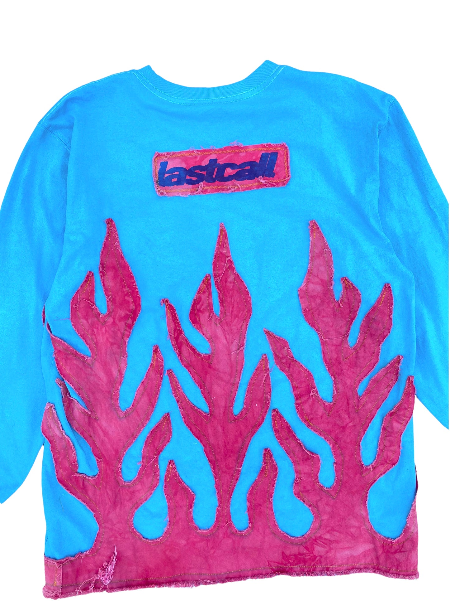 dyed blue dickies longsleeve flame shirt