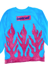 Load image into Gallery viewer, dyed blue dickies longsleeve flame shirt