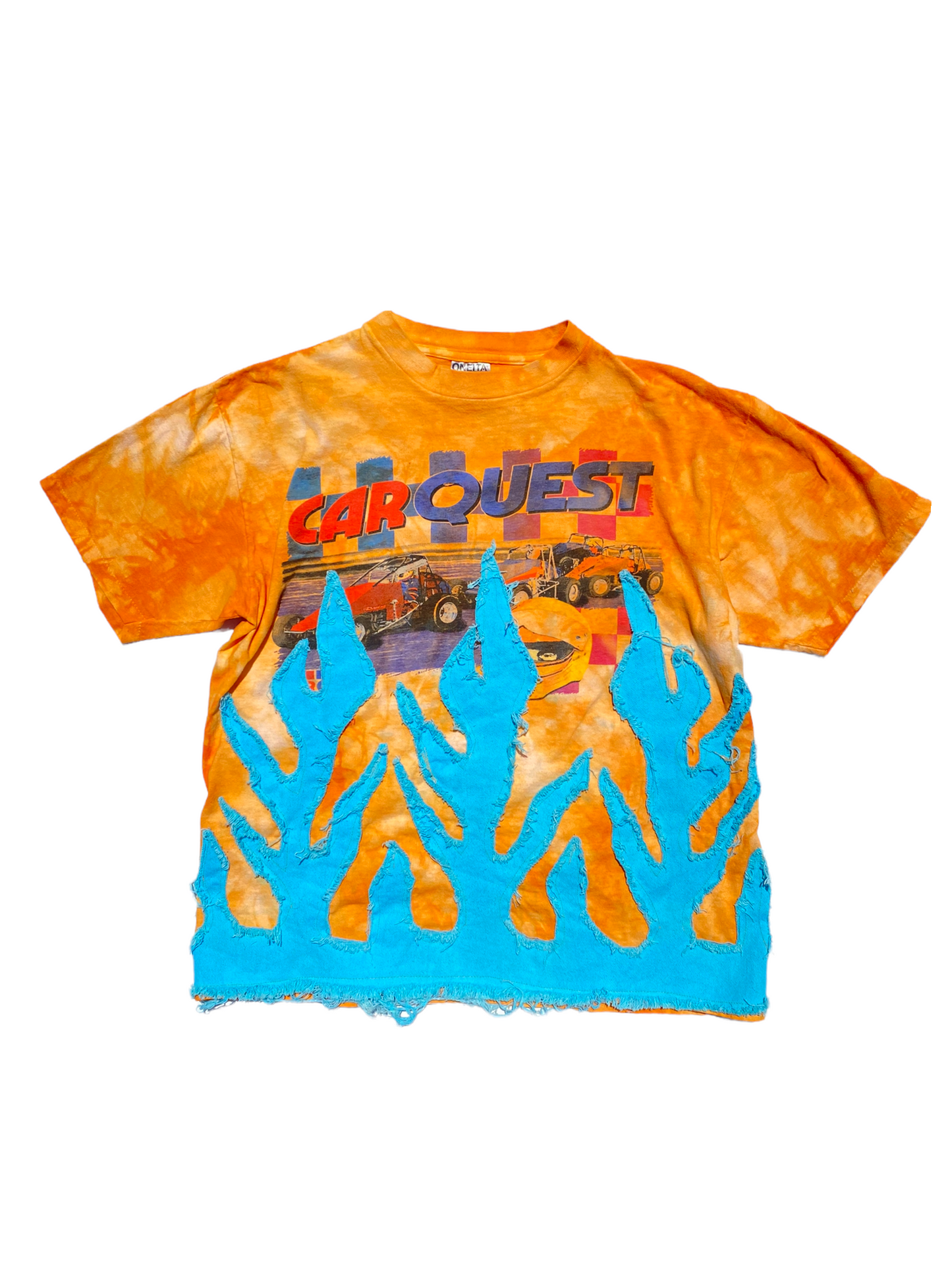 vtg car quest blue flame tee