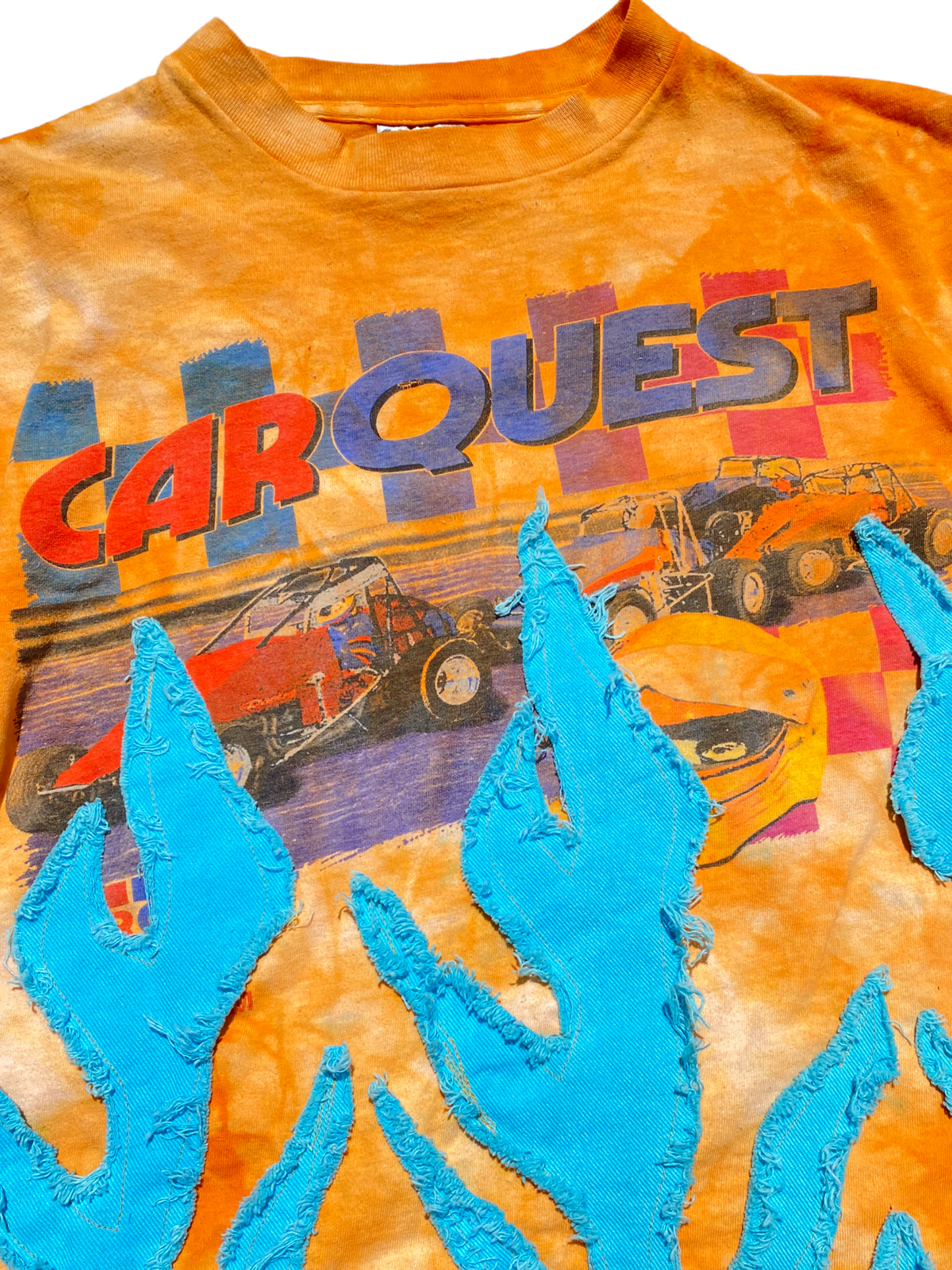 vtg car quest blue flame tee