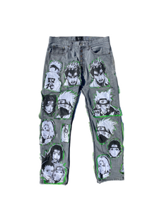 Naruto patched up levi jeans (green)