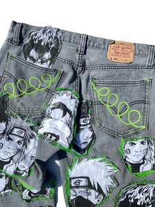 Naruto patched up levi jeans (green)