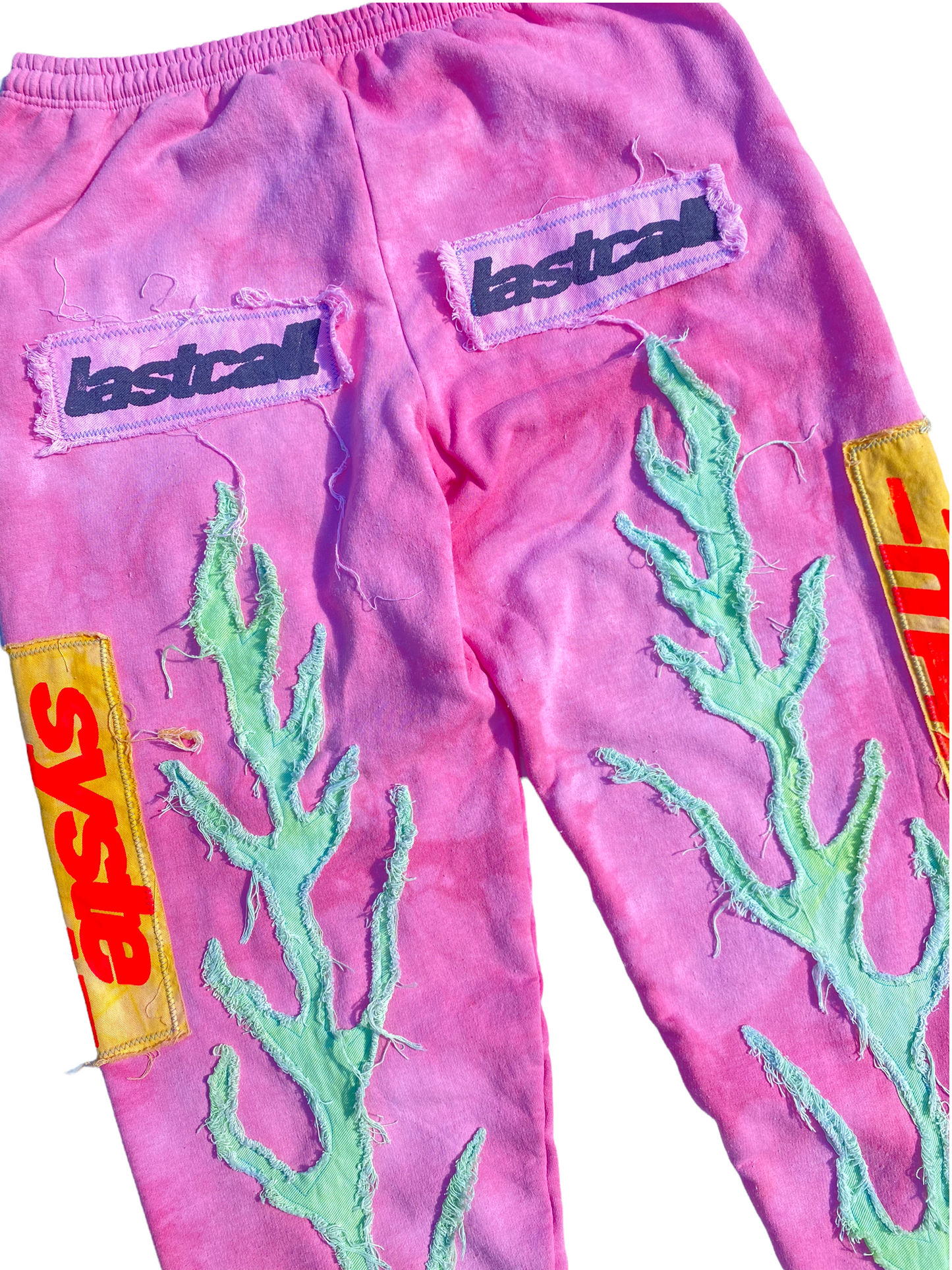 dyed pink flame sweatpants