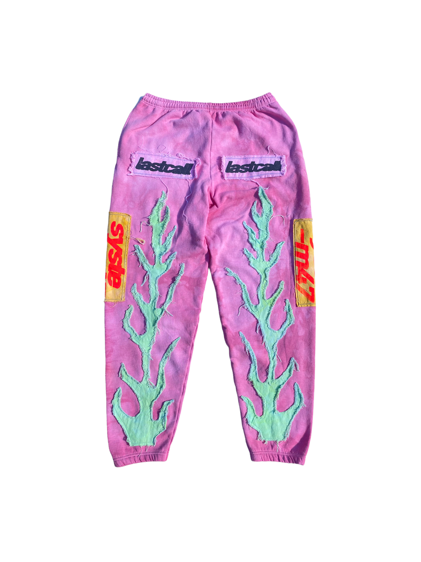 dyed pink flame sweatpants