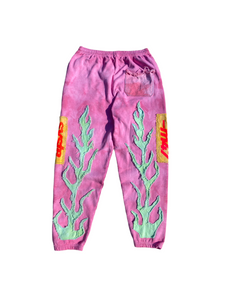 dyed pink flame sweatpants