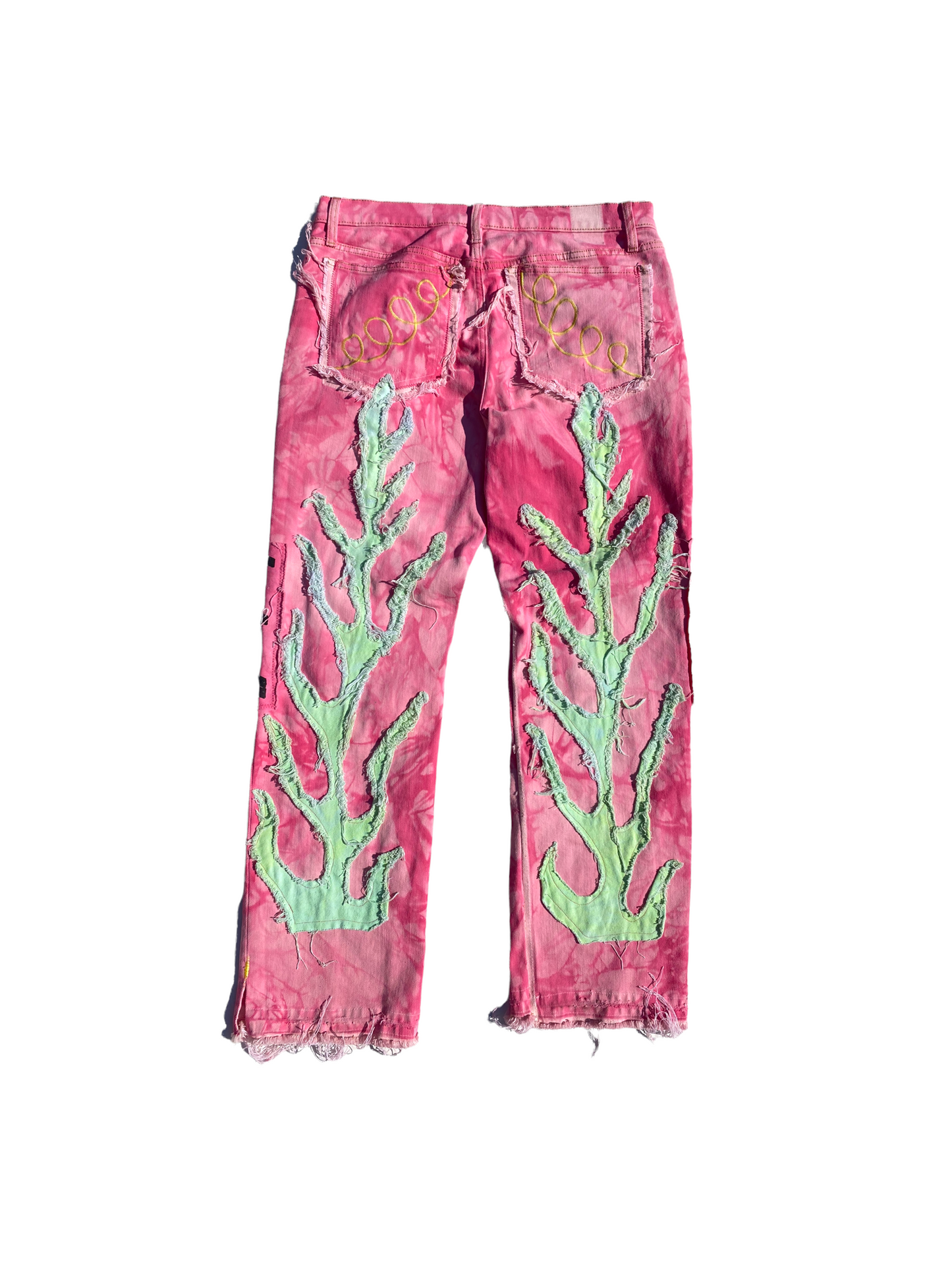 pink acidwash flame jeans