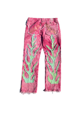 Load image into Gallery viewer, pink acidwash flame jeans