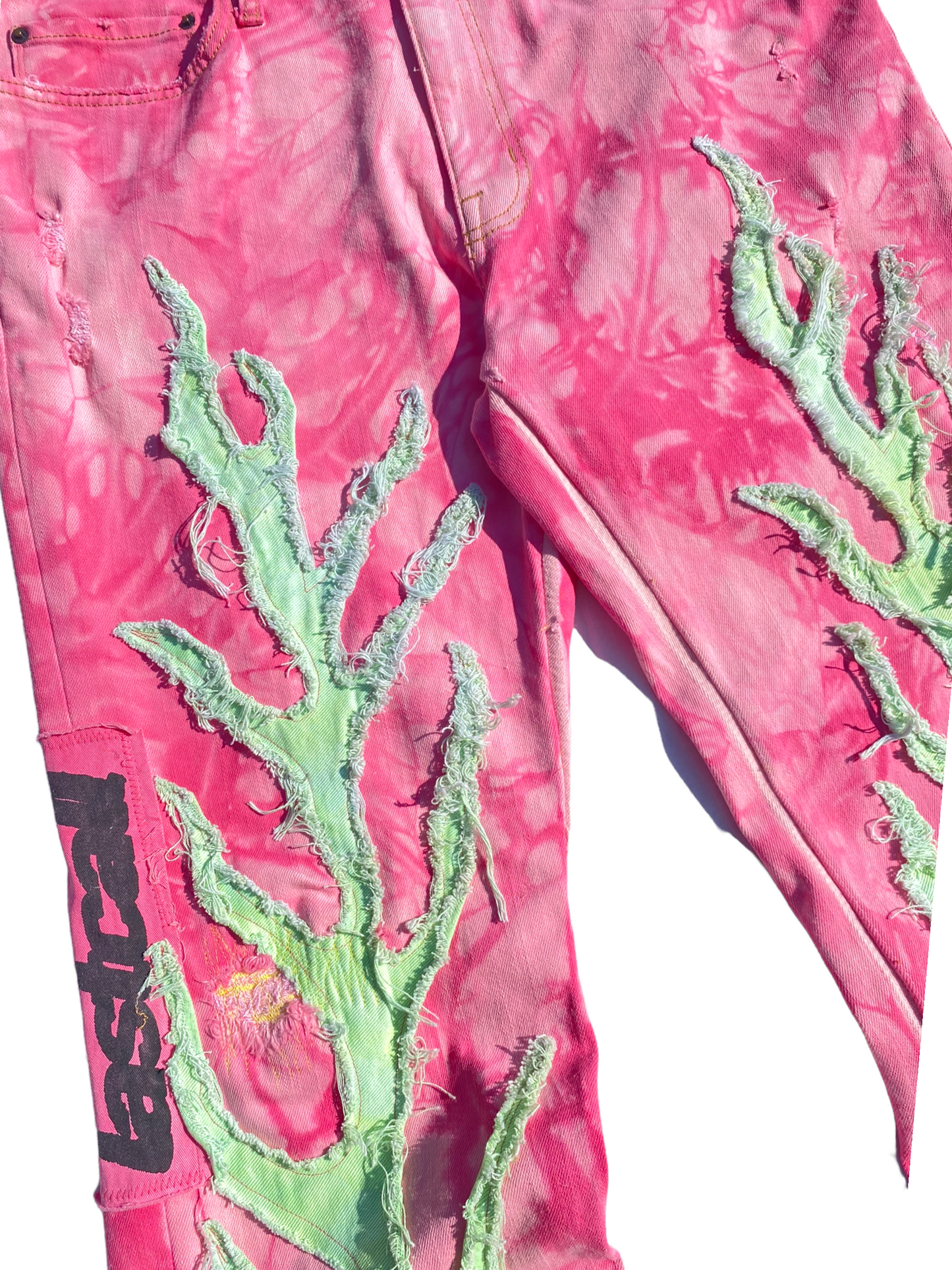 pink acidwash flame jeans