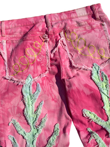 pink acidwash flame jeans