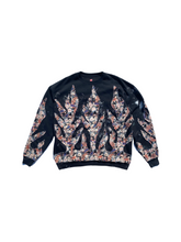Load image into Gallery viewer, black paint splatter vintage floral flame sweatshirt