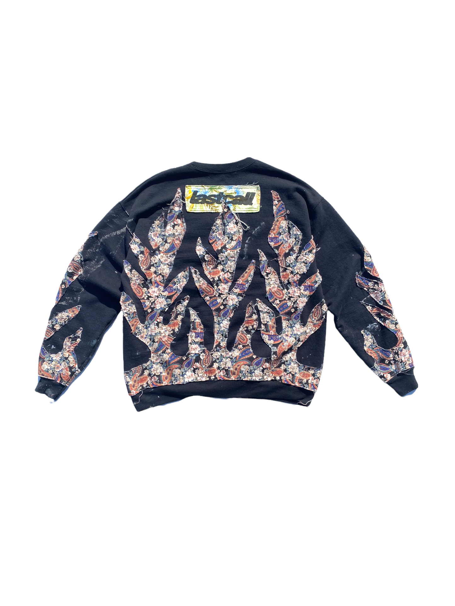 black paint splatter vintage floral flame sweatshirt