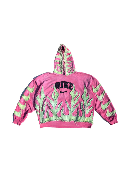 vtg pink nike green flame hoodie