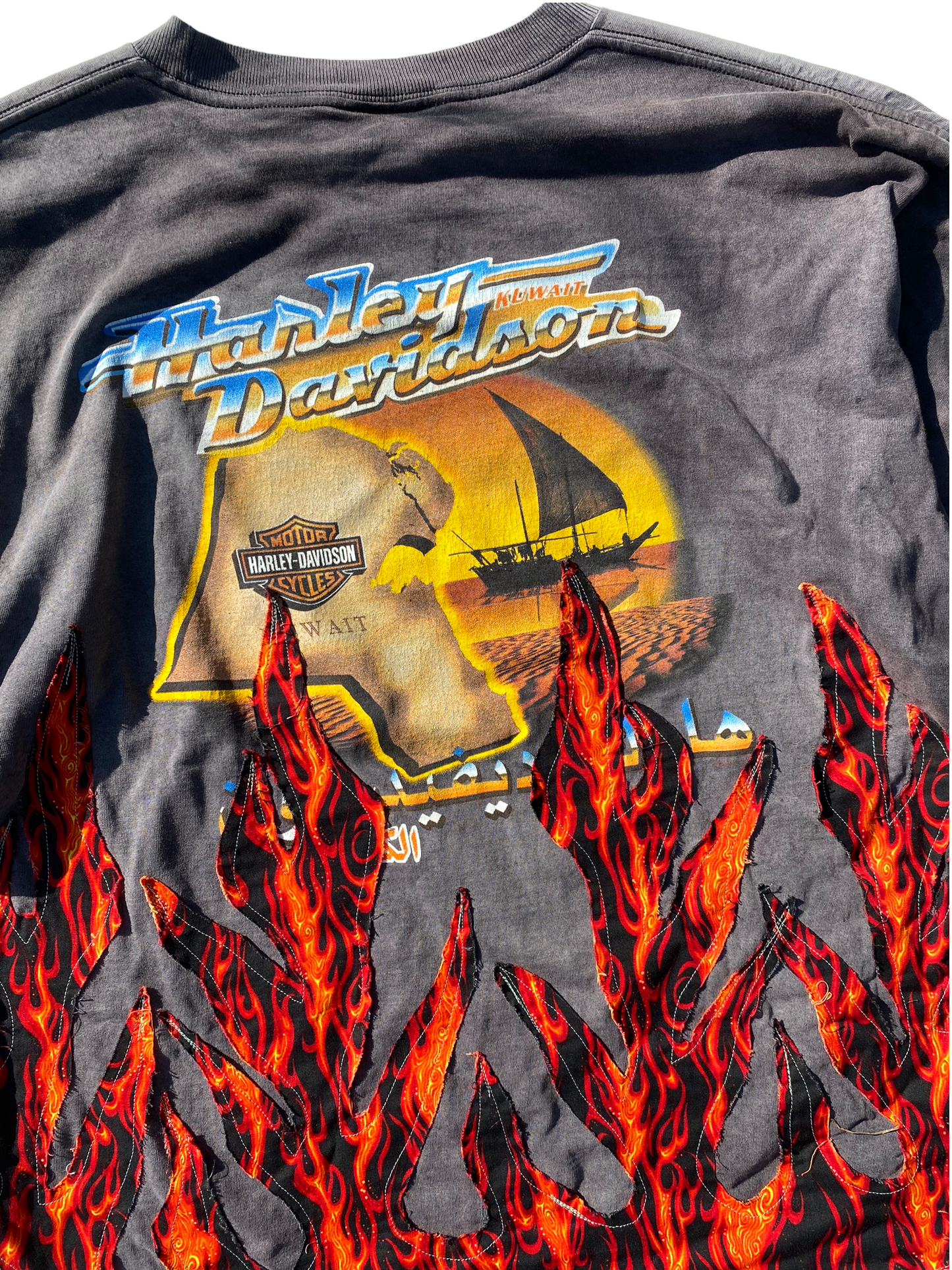 sunfaded harley davidson flame tee