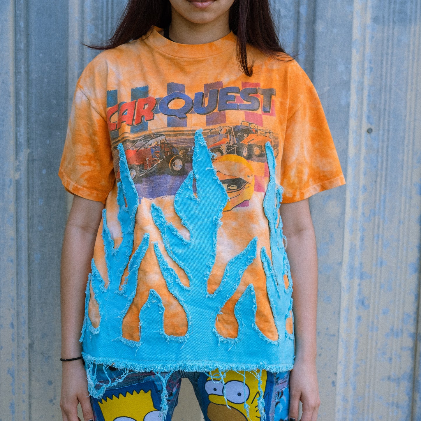 vtg car quest blue flame tee