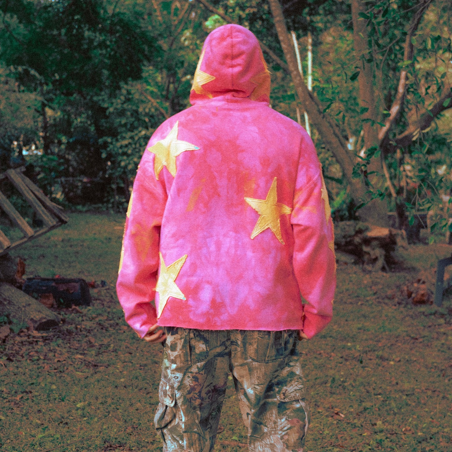 pink micky star flame hoodie