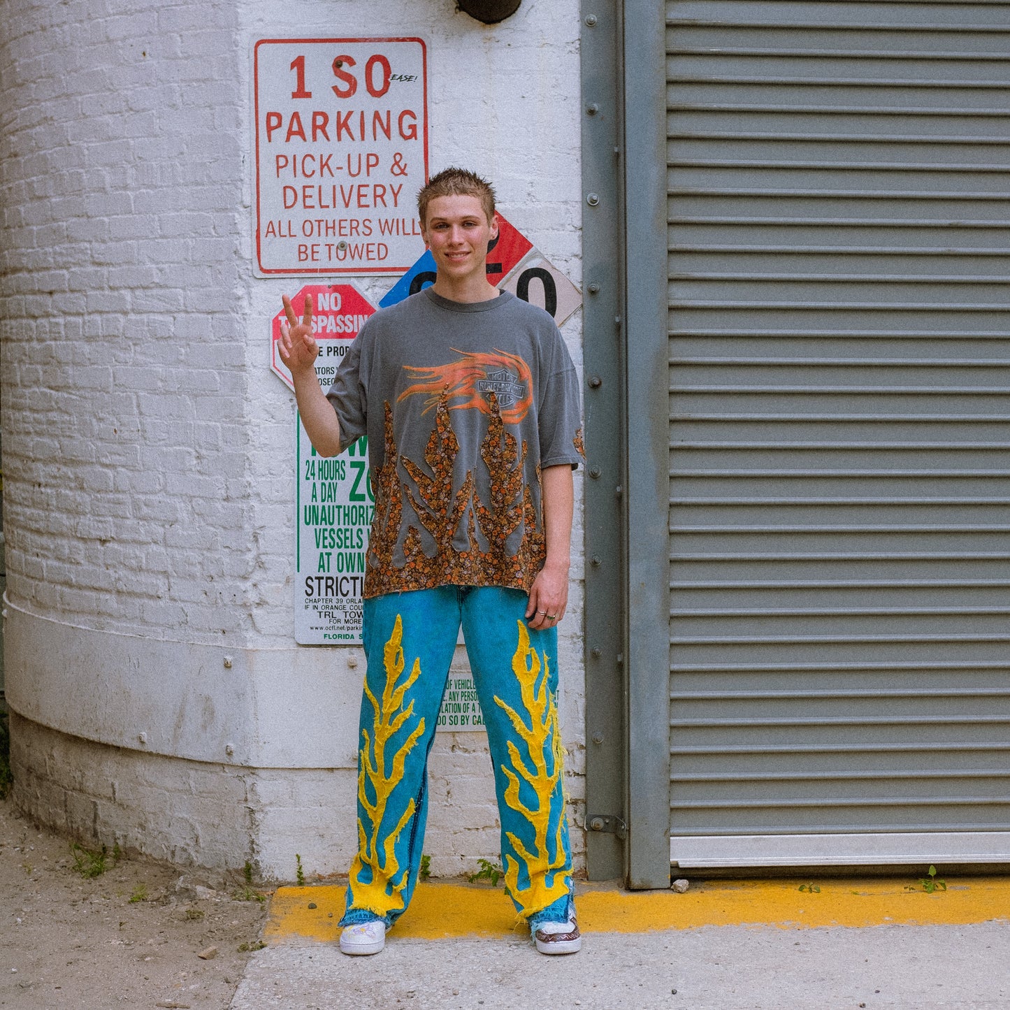 vtg dyed blue levi flame jeans