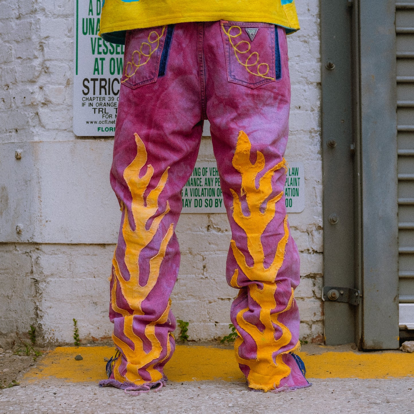 vtg dyed pink guess flame jeans