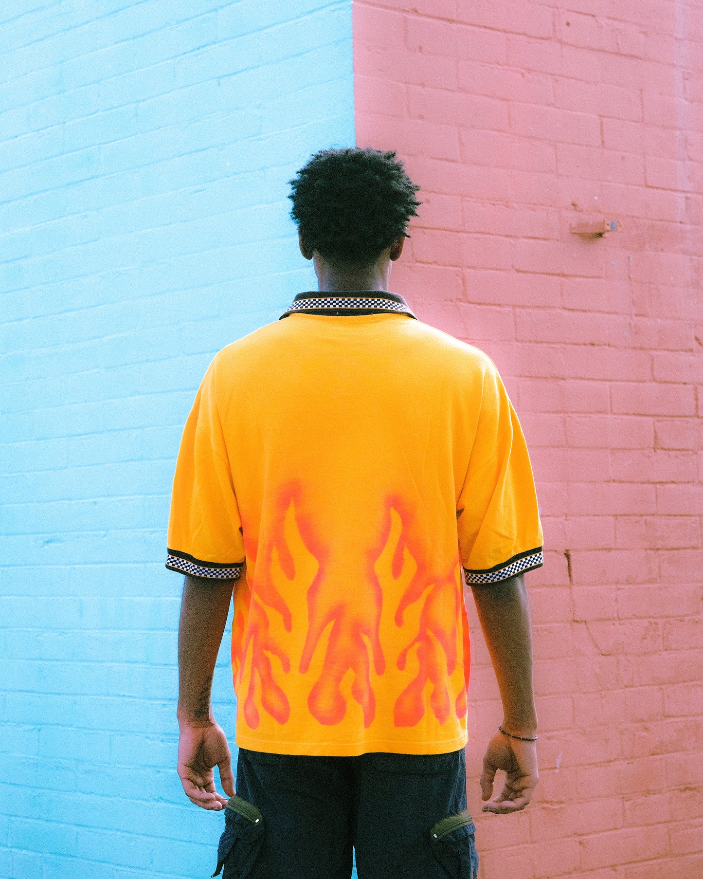 MUSTARD POLO AIRBRUSH FLAME SHIRT