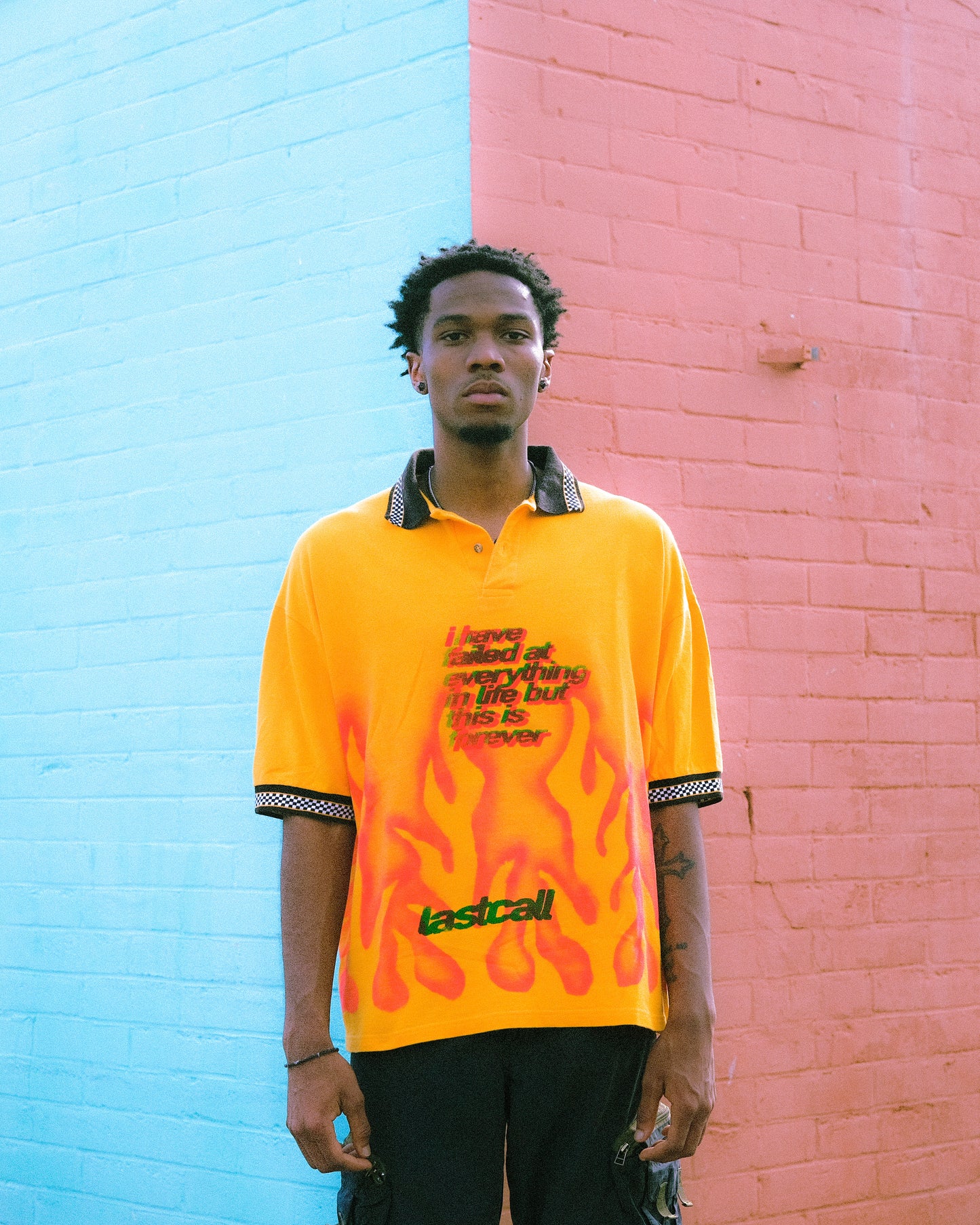 MUSTARD POLO AIRBRUSH FLAME SHIRT