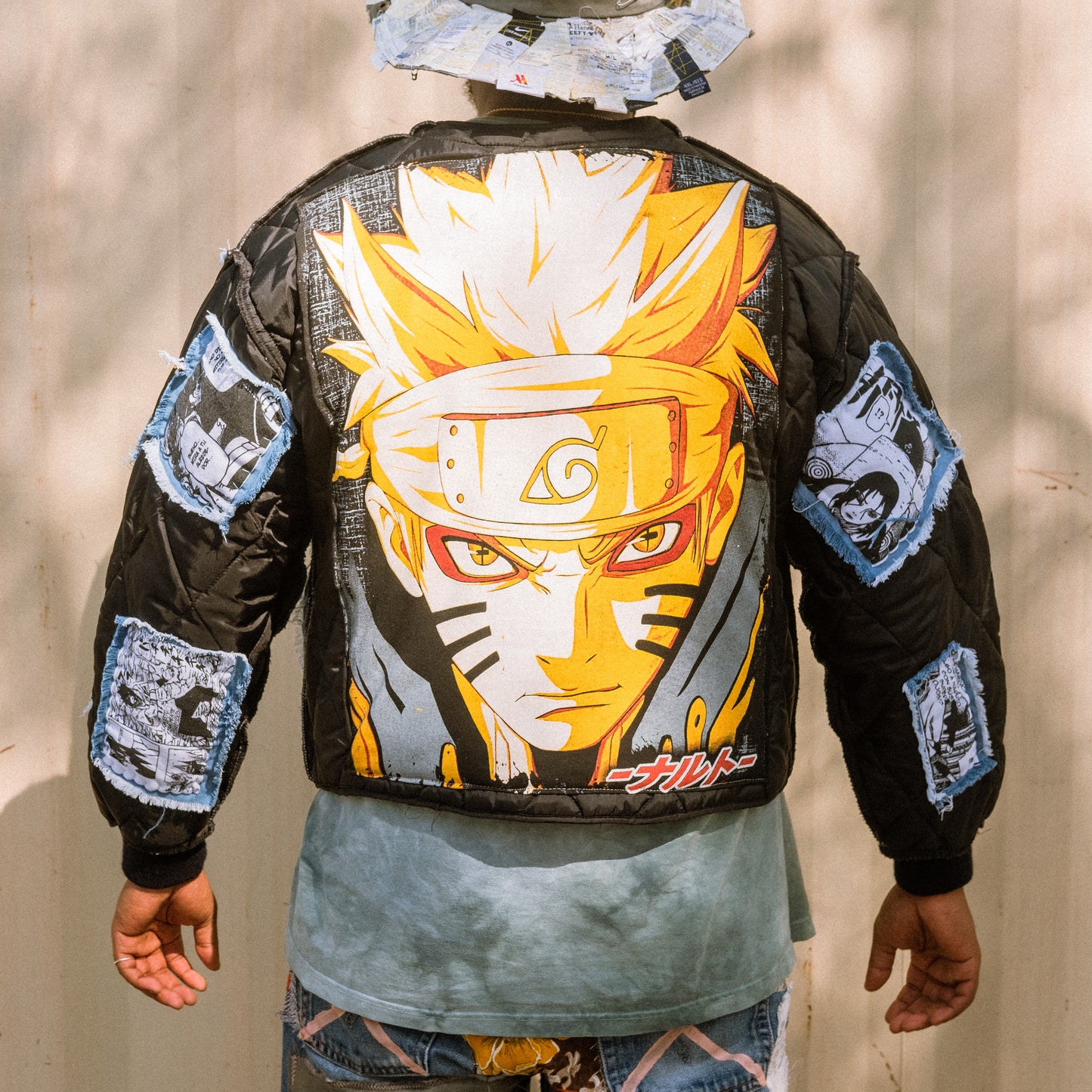 naruto denim puffer liner jacket